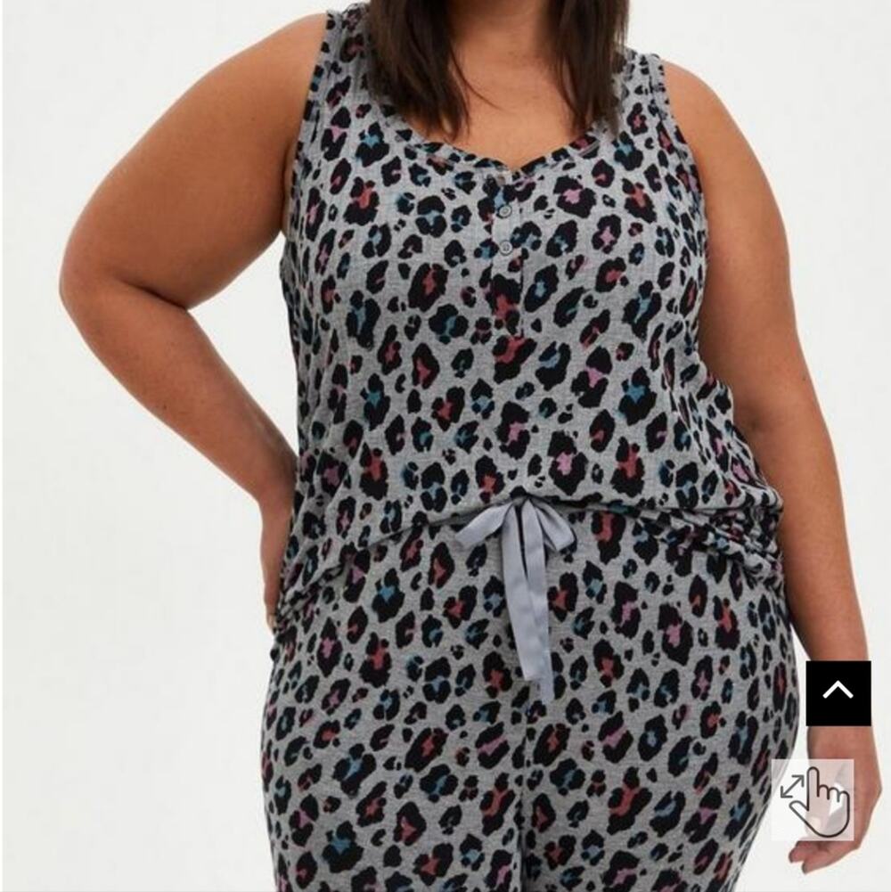 Torrid Tissue Rib Sleeveless Henley Lounge Tank - Leopard Print Size 3x